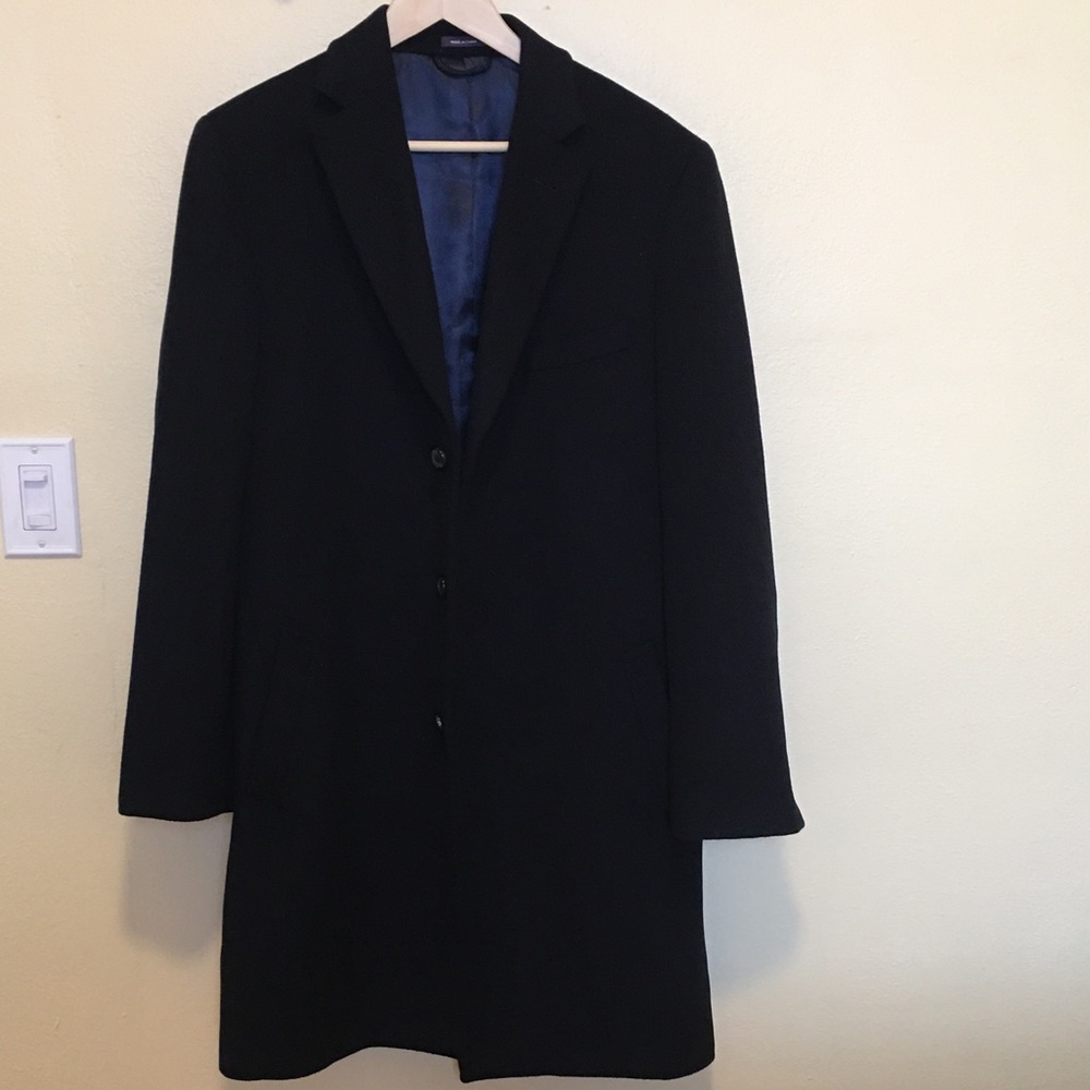 Stafford Wool Blend Black Long Lined Midweight Top Coat Mens L